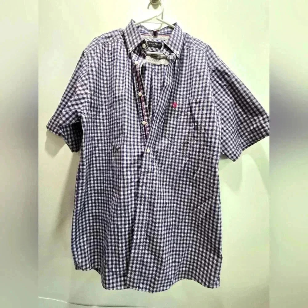 Ariat Pro Series Shirt Mens Large Tall Plaid ShortSleeve Cowboy Western USA